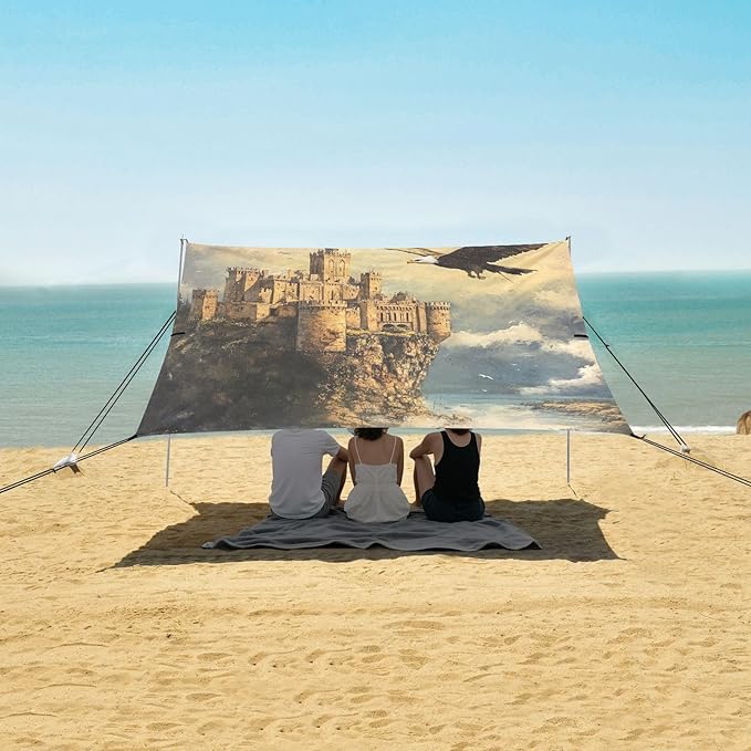 ALAZA Eagles Castle Art Beach Tent Sun Shelter Portable Canopy Sunshade for Outdoor Camping Picnics Backyard Fun 10x9 ft