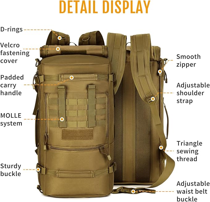 HUNTVP 50L 3 Way Tactical Military MOLLE Assault Backpack Modular WR Bag