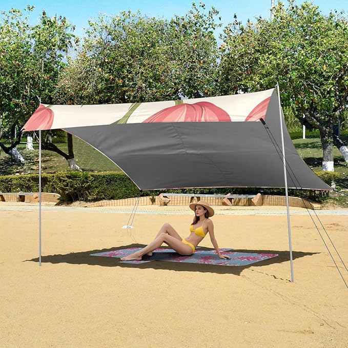 ALAZA Elegant Flower Pink Tulips Beach Tent Sun Shelter Portable Canopy Sunshade for Outdoor Camping Picnics Backyard Fun 10x9 ft