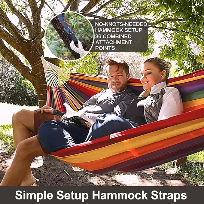 CHULIM Brazilian Double Hammock with Tree StrapsExtra Large 94x63IN2 Persons Hammock for Backyard Patio Outdoor and Indoor450lbs Weight CapacitySoft Woven Cotton Fabric - Tropical