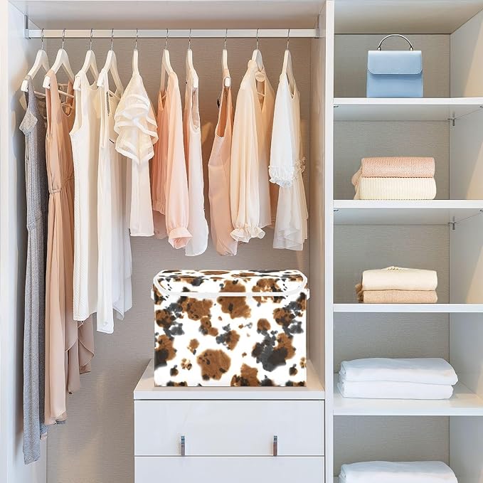 Storage Box Cow Print Tie Dye Closet Storage Bins with Lids Foldable Oxford Fabric Storage Box for Home Bedroom Closet Office (16.5x12.6x11.8 in)