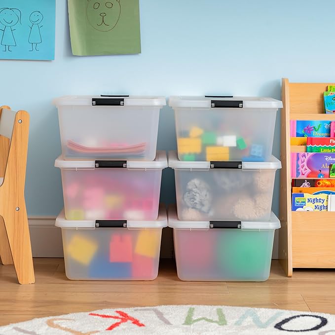 IRIS USA 6-Pack Clip Box with Latching Lids 18 Quart Craft Storage Bins Art &amp Writing Supply Containers for Home Office &amp Classroom Organization