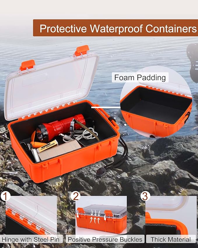 Dry Box for Boat Floating Waterproof Containers for Kayaking &amp Boating - Crushproof Waterproof Storage Case for Phones Drybox with Rope &amp Steel Hinges