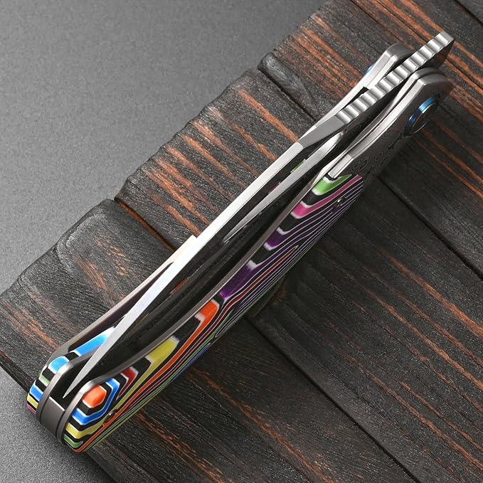 Sitivien ST270 Folding Knife Damascus Steel Blade Colorful G10 &amp Damascus Handle with Ball Bearing for Men Women Outdoor Camping Hiking Fishing(Color)