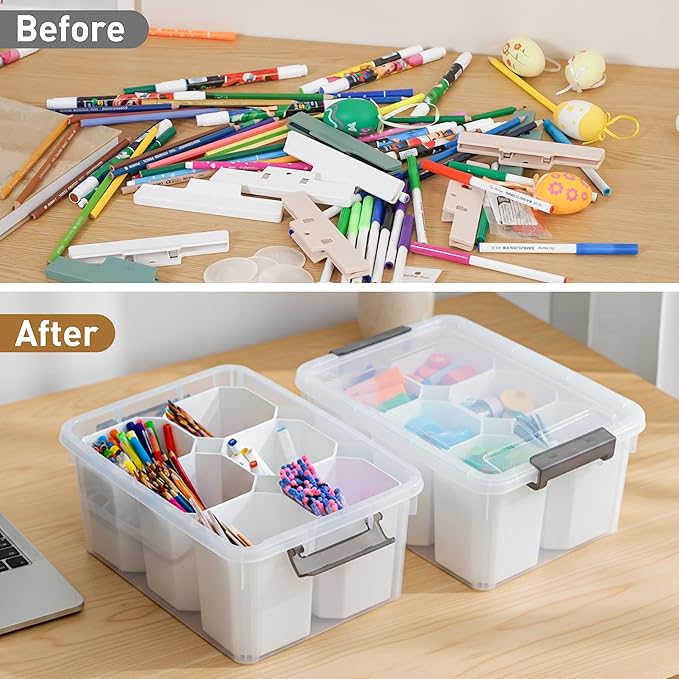 Citylife 17 QT Plastic Storage Bins Clear Storage Box with Lids Multipurpose Stackable Storage Containers for Organizing Tool Craft Crayon 2 Packs