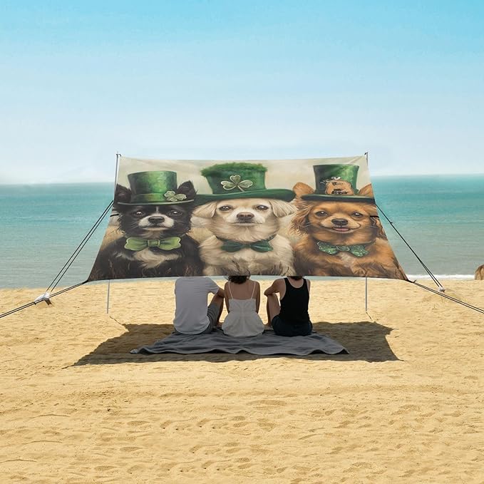 ALAZA St. Patrick's Day Three Dogs Beach Tent Sun Shelter Portable Canopy Sunshade for Outdoor Camping Picnics Backyard Fun 10x9 ft