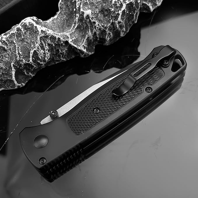 7.4-inch Button Lock Folding Knife with D2 Steel Blade and Aviation Aluminum Handle. Thumb Stud Manual Open. EDC Outdoor Camping Fishing Knife. Adventure Tool. Gift for Men.