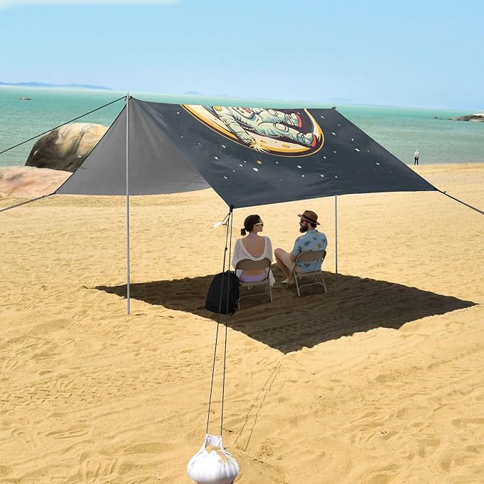 ALAZA Cute Astronaut Stars Beach Tent Sun Shelter UPF50+ Protection Beach Shade Canopy w/ 4 Sandbags for Outdoor Camping Fishing Backyard Fun Picnic 10x9 ft