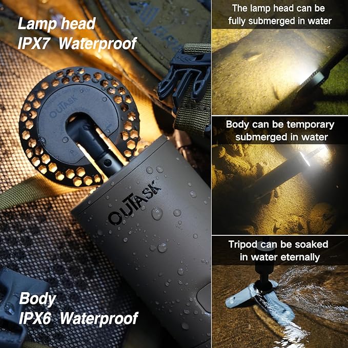 Outask Camping Lantern Rechargeable Portable Magnetic Camping Lights with 12000mAh Battery Telescoping IPX6/IPX7 Waterproof Flashlights Camping Lamp for Emergency Camping Hiking (Tactical Brown)