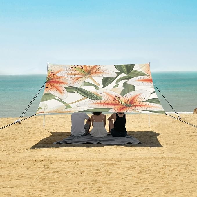 ALAZA Beautiful Lily Summer Flowers Beach Tent Sun Shelter Portable Canopy Sunshade for Outdoor Camping Picnics Backyard Fun 10x9 ft