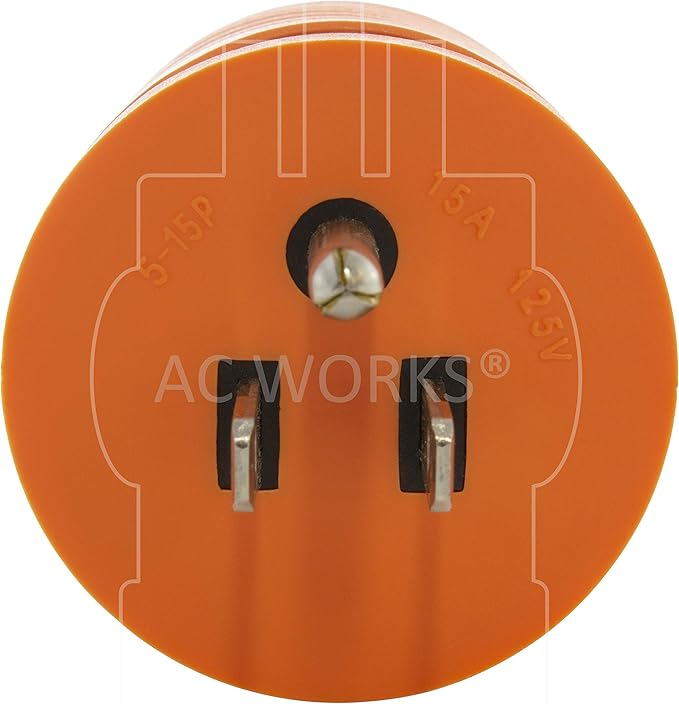 AC WORKS [AD515L1420] 15Amp Household Plug NEMA 5-15P to Generator 4 Prong 20Amp L14-20R (Two hots bridged)