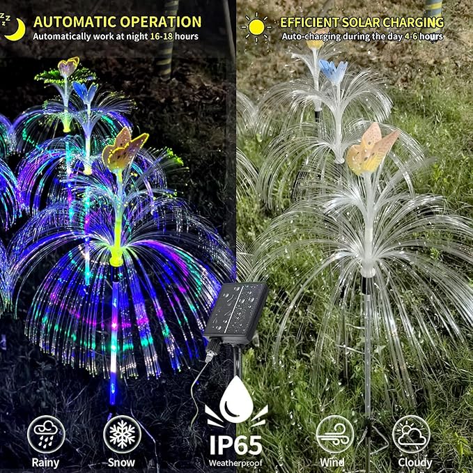 6 Pack LED Outdoor Solar Powered Double-Layer Butterfly Jellyfish Lights With Remote Control Waterproof Courtyard Atmosphere Decorative Multi-Color Landscape Trail