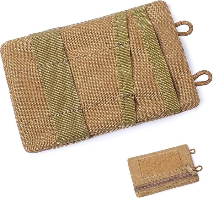 Tactical Compact Pocket Organizer Card Key Coin Everyday Carry Gear Pouch with Neck Lanyard MOLLE Zipper Utility Admin Bag