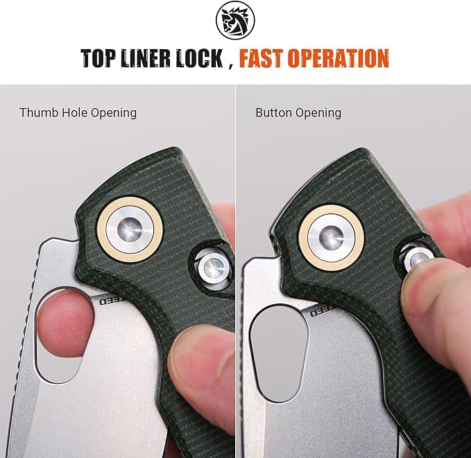 Vosteed EDC Knife 2.99 14C28N Steel Wider Blade Green Micarta Handle Top Liner Lock Folding Pocket Knives with Clip for Men &amp Women Survival Camping - Porcupine A2603
