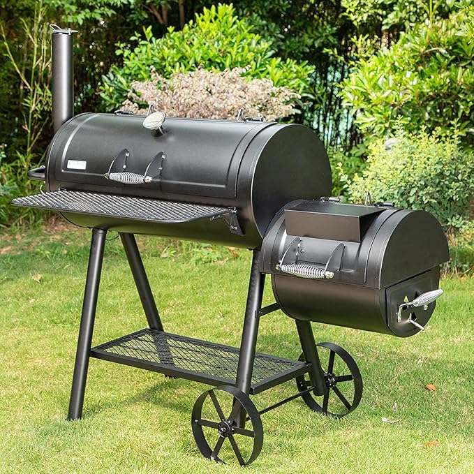 MFSTUDIO Heavy Duty Charcoal Wood Offset Outdoor Smoker Grill Extra Large Charcoal Grill with Smoker Combo for BBQ Grilling 941 SQ.IN.