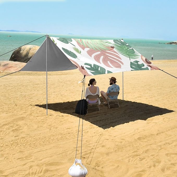 ALAZA Cute Sloth and Palm Leaves Seamlee Beach Tent Sun Shelter Portable Canopy Sunshade for Outdoor Camping Picnics Backyard Fun 10x9 ft