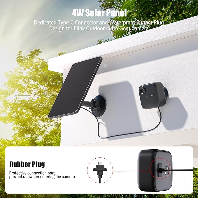 Solar Panel for Blink Camera OutdoorOutdoor Security Camera Solar Panel Compatible with Blink Outdoor 2K+/4(4th Gen)Waterproof Rubber Plug13ft CableAdjustable Mount(Camera Not Included)(2 Pack)