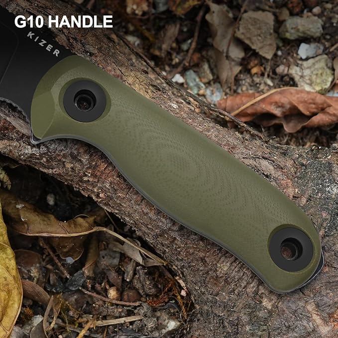 Kizer Drop Bear Fix 3 Fixed Blade Knife 3.8 D2 Blade EDC Camping Knife with Olive Green G10 Handle Small Hunting Knives with Sheath Outdoor Survival Knives with Pocket Clip and Lanyard 1101M1