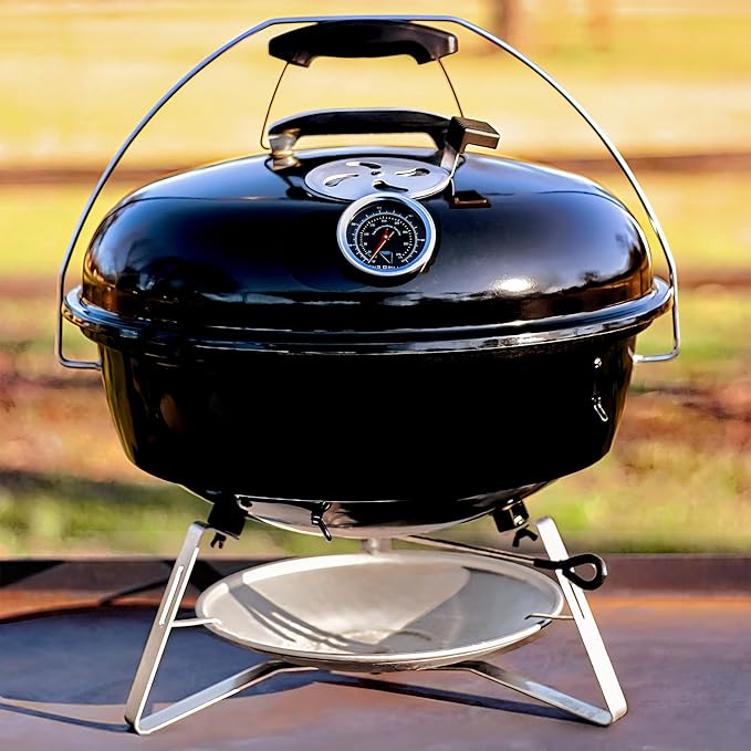 SnS Grills Slow ‘N Sear Travel Kettle 2-Zone Cook Charcoal Basket and Easy Spin 18” Grate - Portable Charcoal Grill for BBQ Cooking - Travel Kettle 18”