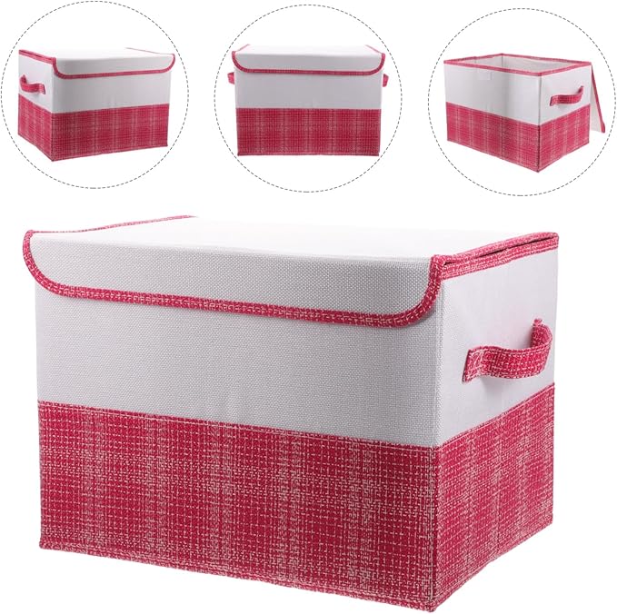 STOBAZA Capacity Clothes Storage Box Dustproof Foldable Organizer for Quilts Blankets and Toys Medium Fabric Home Organization White Pink