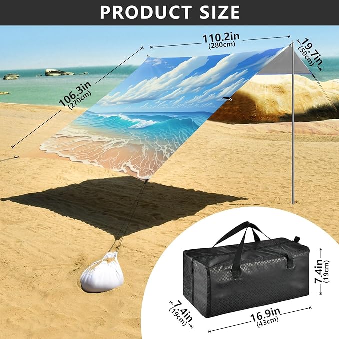 xigua Beach Beach Tent Sun Shelter with Carrying Bag - Silver Coated Oxford Fabric Beach Canopy for Beach Camping Fishing - Includes Windproof Ropes Sandbags &amp Stakes
