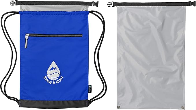 Skog Å Kust GymSak | Patented 2-in-1 Drawstring Cinch Bag with Removable Waterproof Dry Bag | Blue &amp Grey