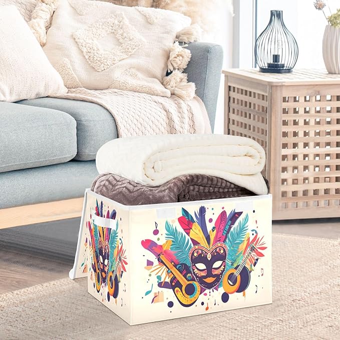 Carnival Background Fabric Storage Bins with Lids and HandleFoldable Storage Bins with LidsCloset Organizers for Clothes Storage Room Organization Office Storage Chest Organizer