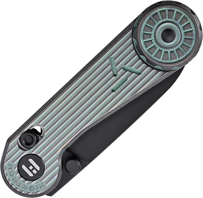 Hightron EdgePlay Premium Fidget Knife 2.64 M390 Blade Titanium Handle Axle Lock Knife with Thumb Stud Opener and Pocket Clip Utility EDC Knives with Playful Gear for Men Women Green