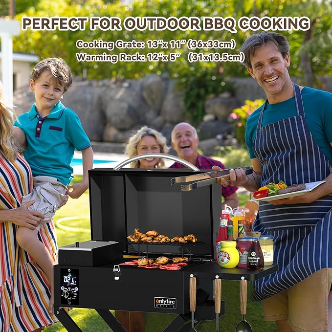 BBQ Wood Pellet Grill Smoker with Foldable Cart Meat Probe 2 Tiers Cooking Area Portable Grilling Stove for Outdoor Kitchen Cooking Smoke and Roast RV Camping Black GS343