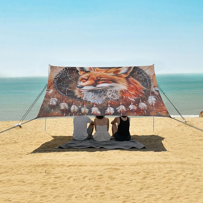 ALAZA Fox Dreamcatcher Beach Tent Sun Shelter Portable Canopy Sunshade for Outdoor Camping Picnics Backyard Fun 10x9 ft