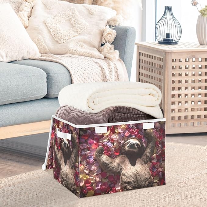 Storage Cube with Lid Beauty Sloth Print 16.5×12.6×11.8 IN Collapsible Large Capacity Foldable Storage Basket Bin Organizer