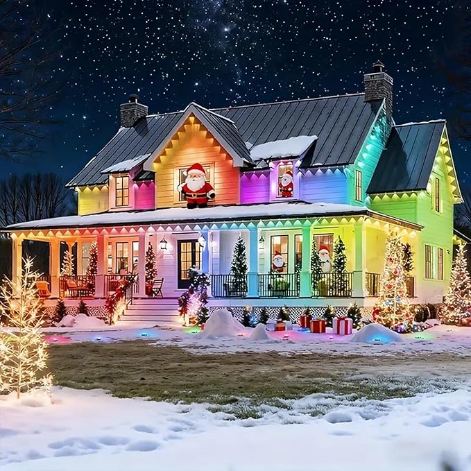 Permanent Outdoor Lights RGB Smart IC 200FT/100LEDs Decor IP68 Waterproof Music Sync with Remote&ampAPP Control Suitable for Holiday Decoration Christmas Lights Garden Party Decor Deck