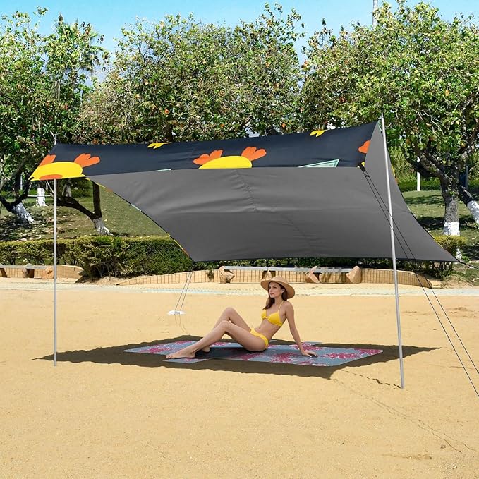 ALAZA Duck Banknote Beach Tent Sun Shelter UPF50+ Protection Beach Shade Canopy w/ 4 Sandbags for Outdoor Camping Fishing Backyard Fun Picnic 10x9 ft