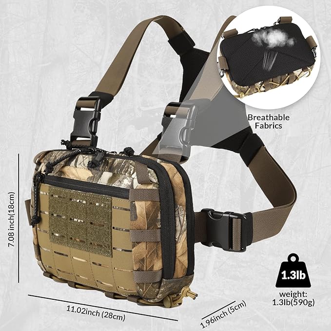 Tactical Chest Pack EDC Chest Bag 2L Utility Molle Chest Rig Pouch with CCW Compartment Adjustable Strap Outdoor