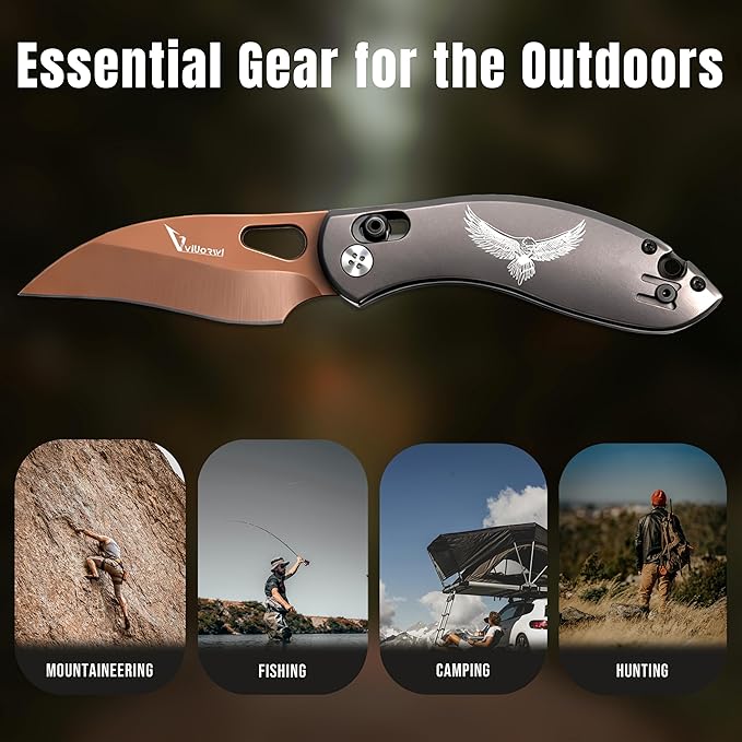 Pocket Knife for Men 440C Stainless Steel Blade with Aluminum Handle Folding EDC Knife for Outdoor Camping Hiking Survival Gift Ready Box Cutter with Deep Carry Clip Retirement Gifts for Men (AX-2