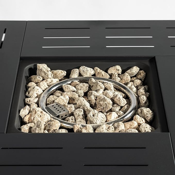 AJ Enjoys 34'' Propane Fire Pit Table 50000 BTU Detachable Tabletop Fire Table with Steel Lid Laval Rocks Deck Safe Fire Pit Gas Fire Pits for Outside Patio