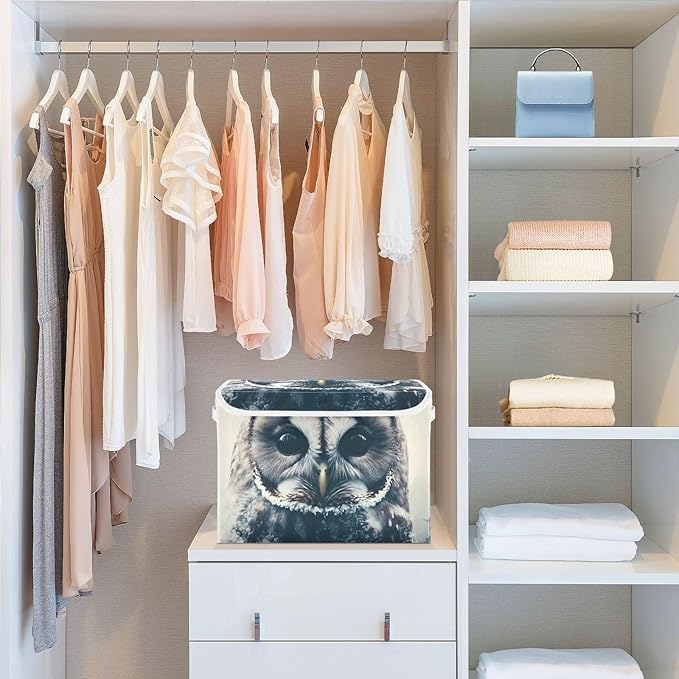Storage Cube with Lid Cool Owl Print 16.5×12.6×11.8 IN Collapsible Large Capacity Foldable Storage Basket Bin Organizer