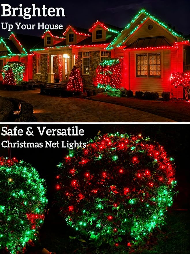 Led Christmas Net Lights for Bushes 132LED 6FT x 6FT Connectable UL Certified Net Lights for Bushes Tree Shrubs Xmas Trunk Green Wire Christmas Decorations