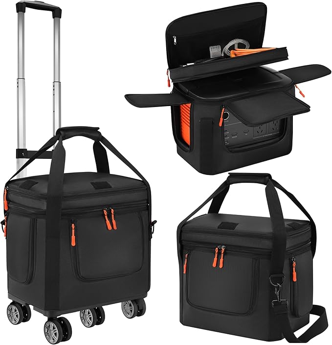 Carrying Bag with Wheels Compatible with Jackery Explorer 1000 V2 Soft Portable Power Station Storage Case Powerstation Roller Bag with Wheels and Side Zipper Multi-Pocket Shoulder Strap