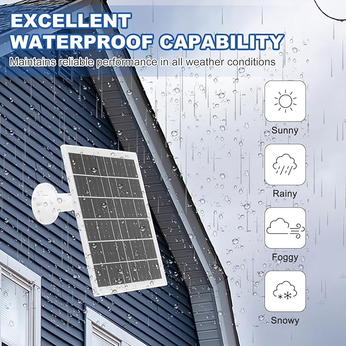 MECCANIXITY 2 Pcs Solar Panel for Ring Camera 5W 6V USB Solar Panel Charger with 6ft Type-C Port Cable 360°Adjustable Wall Mount for Security Outdoor Bird Feeder IP65 Waterproof Mono White