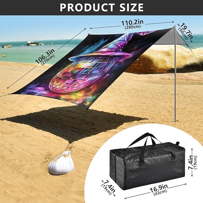 ALAZA Witch Hat Pop Beach Tent Sun Shelter UPF50+ Protection Beach Shade Canopy w/ 4 Sandbags for Outdoor Camping Fishing Backyard Fun Picnic 10x9 ft