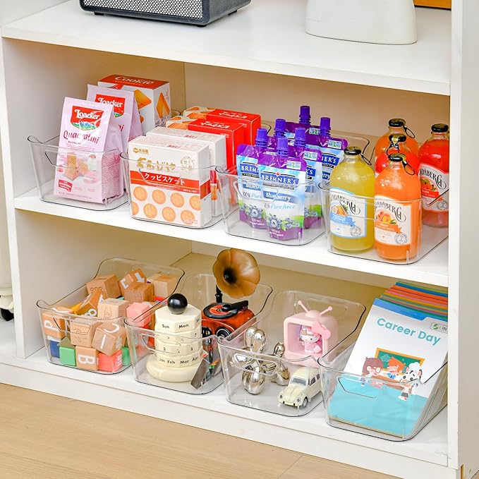 12 Pack Clear Plastic Storage Bins Pantry Organizers and Storage Clear Pantry Organizer Bins Plastic Containers with Handle for KitchenFreezerCabinetClosetBathroom Under Sink Storage