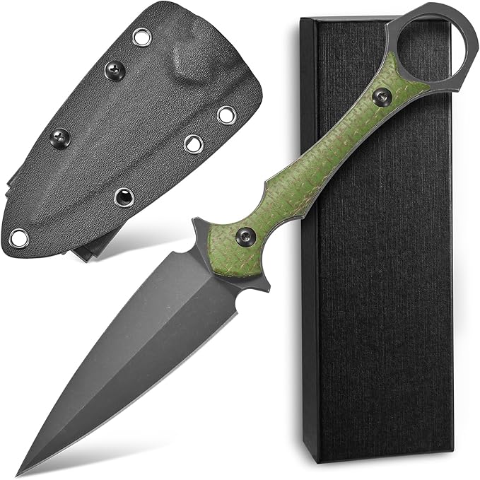 C1292 Fixed Blade Knife D2 Blade Micarta Handle EDC Tool Knifes for Outdoor Camping Survival Hiking(Green)