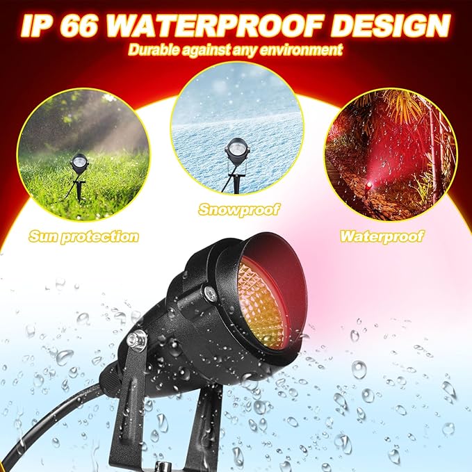 Rossesay 4 Pcs Christmas Red Spotlight Outdoor Plug in Landscape Lighting 12w Ip66 Waterproof LED Lights with Spiked Stand 270° Adjustable Outdoor Spot Lights for Yard Lawn Garden Tree Flags Holiday