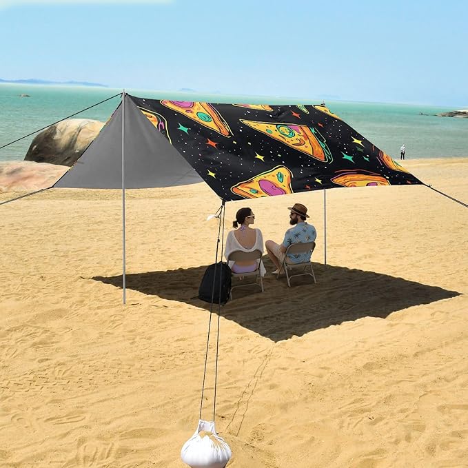 ALAZA Psychedelic Pizza Pattern Beach Tent Sun Shelter Portable Canopy Sunshade for Outdoor Camping Picnics Backyard Fun 10x9 ft