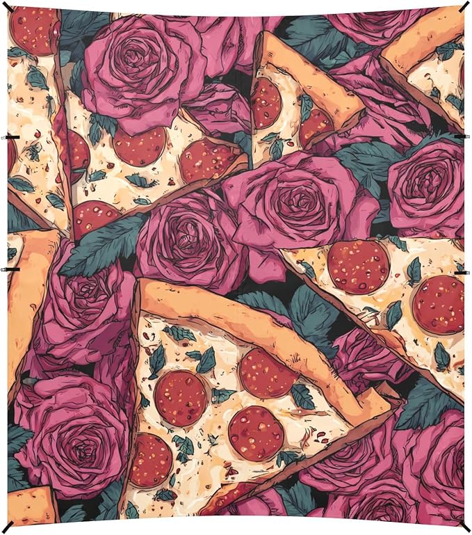 ALAZA Pizza Roses Pattern Beach Tent Sun Shelter Portable Canopy Sunshade for Outdoor Camping Picnics Backyard Fun 10x9 ft