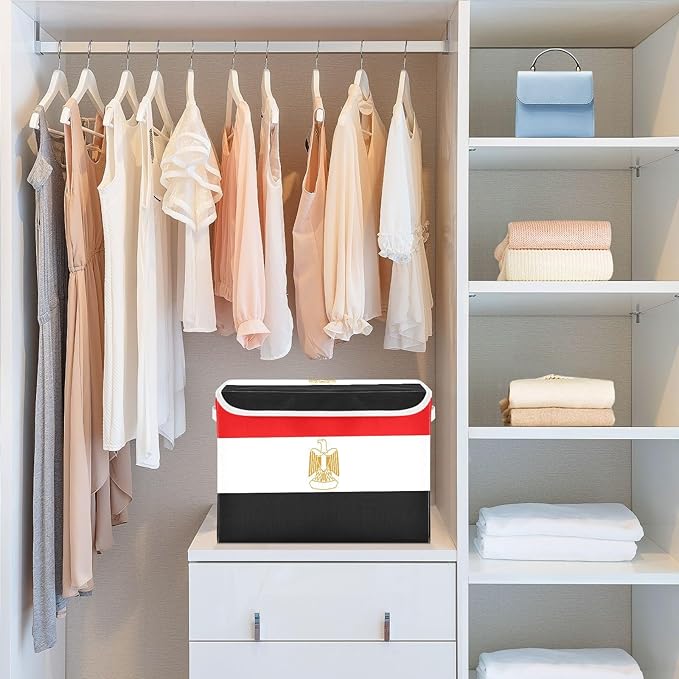 Egypt Flag Egyptian Red and Black Storage Containers with Lids Foldable Blanket Storage Closet Storage Bins for School