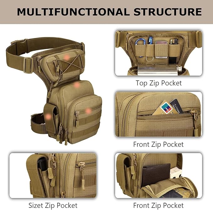 Tactical Drop Leg Bag for Men Women Military Thigh Pouch Outdoor Motorcycle Riding Hiking Waist Fanny Pack Travel Bag(Brown)