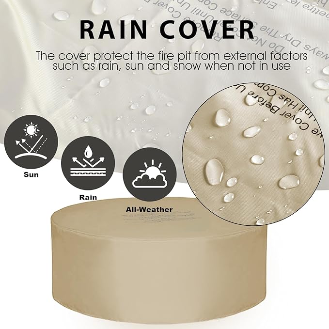 2-Piece Outdoor Propane Fire Pit Table Set w/Tank Cover Table 36-inch 50000 BTU Concrete Firepit SUS201 Round Burner with Steel Lid Lava Rocks Rain Cover