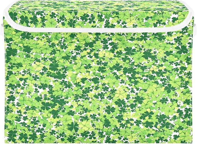 Clover Pattern Fabric Storage Bins with Lids and HandleFoldable Storage Bins with LidsCloset Organizers for Clothes Storage Room Organization Office Storage Chest Organizer
